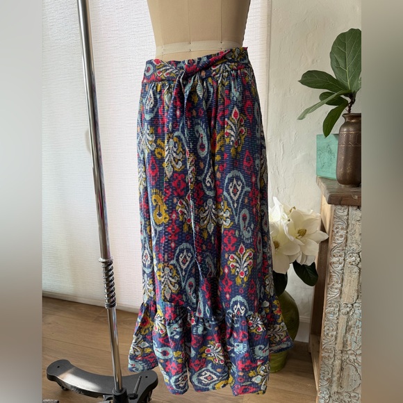 Anthropologie Navy Floral Ikat Maxi Skirt - Picture 2 of 5